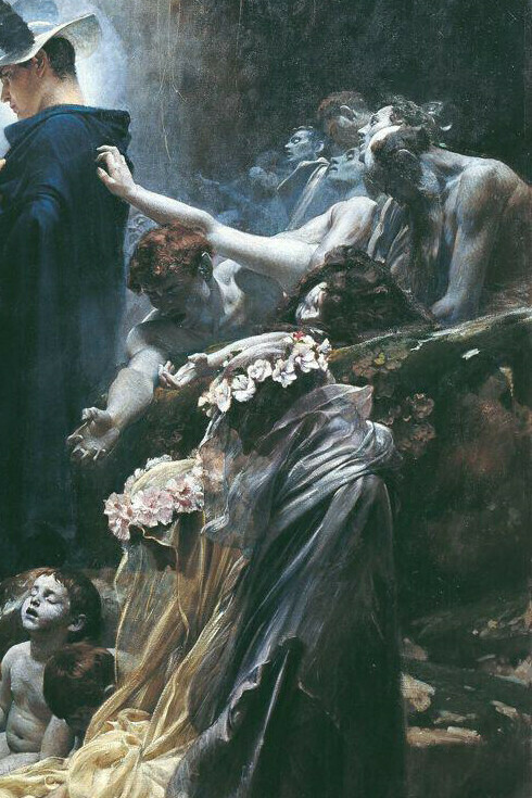 Adolf Hirémy-Hirschl, Almas en la orilla del Aqueronte (1898, detalle)