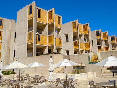 The building of the Salk Institute at 10010 North Torrey Pines Road in La Jolla, San Diego, California, the institute was founded in 1960 by Jonas Salk