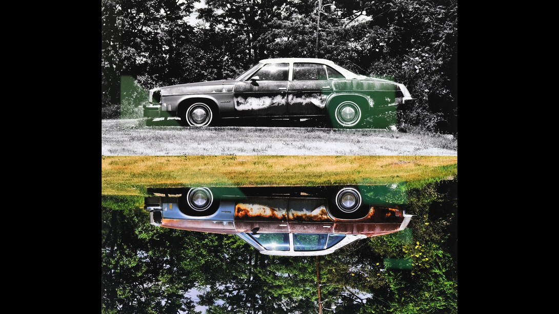 Margaret Innerhofer, Heavy Metal - Oldsmobile, 2023, signature on the back, archival pigment print on Hahnemühle cotton canvas, 109.2x109.2 cm. Edition of 3, © Margaret Innerhofer. Courtesy of Ethan Cohen Gallery
