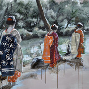 Porta Tom, Three women in the garden, 2022, acrilico su tela, 80x120 cm