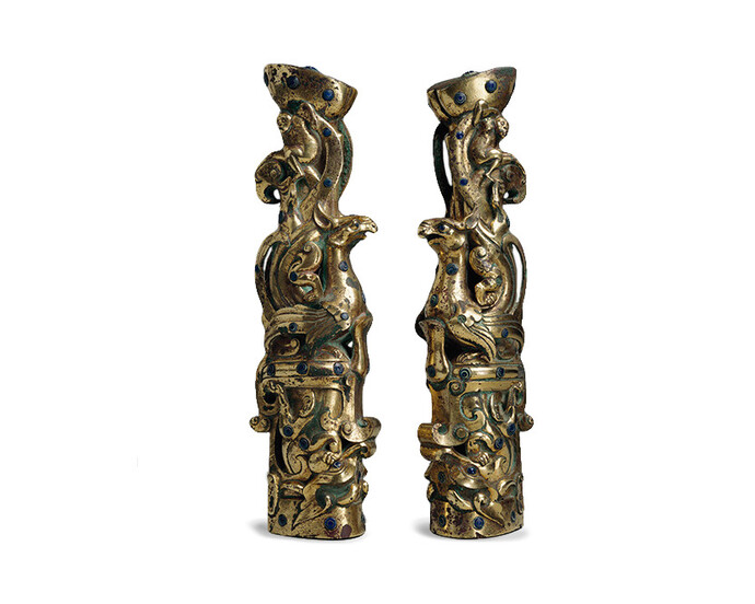 Gilt bronze and glass, 12 1/2 x 4 x 2 1/2 inches. Purchase: the Lillian M. Diveley Fund, Menefee D. Blackwell Fund, Hall Family Foundation. Endowment for the Oriental Department, Asian Art Acquisition Fund in memory of Laurence Sickman and Thomas L. Beckett Fund, 2000.15.1.