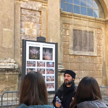 Jonathan Glück at the Sistine Chapel Panel boards in the Vatican Museums, Italy
