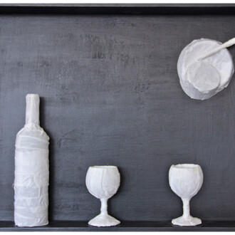 Géraldine Cario, Wrapping away III, 73cm x 53 cm (28.7 inches x 20.9 inches), Wood, fabric, glass,various, 2015