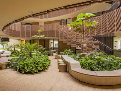 Designed by Society of Architecture and Yerin Kang, the MRNW Daegu Cultural Center in Daegu-si, South Korea, uses simple geometry to define its character. These geometric forms create varying spatial impressions, depending on whether they are perceived as solid masses or empty spaces