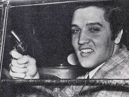 Russell Young, Elvis with Pistol - white and black, diamond dusted