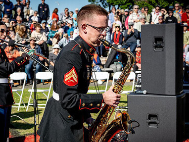 The U.S. Marine Corps Forces Pacific Band at the Anzac Day ceremony on 25 April 2025