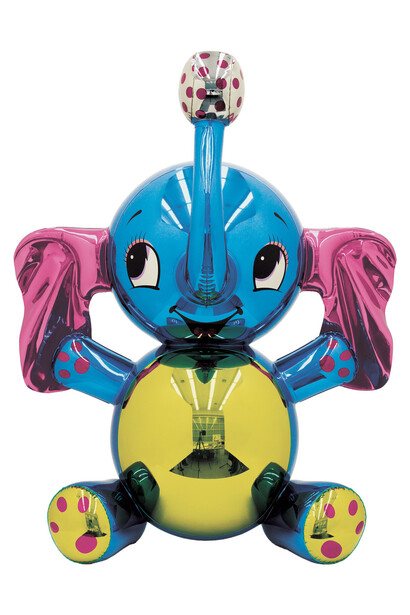 Jeff Koons, Elephant, 2003, High-chromium stainless steel with transparent color coating, 36 1/2 x 29 x 19 inches © Jeff Koons Courtesy the artist