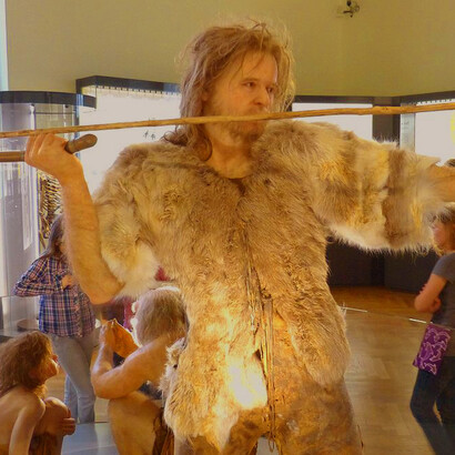 The model of Cro-Magnon 1, a Homo sapiens man, is displayed at the Natural History Museum in Vienna, Austria