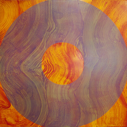 Marylyn Dintenfass, Oculus. Oolong, Oil on paper, 15 x 15 inches