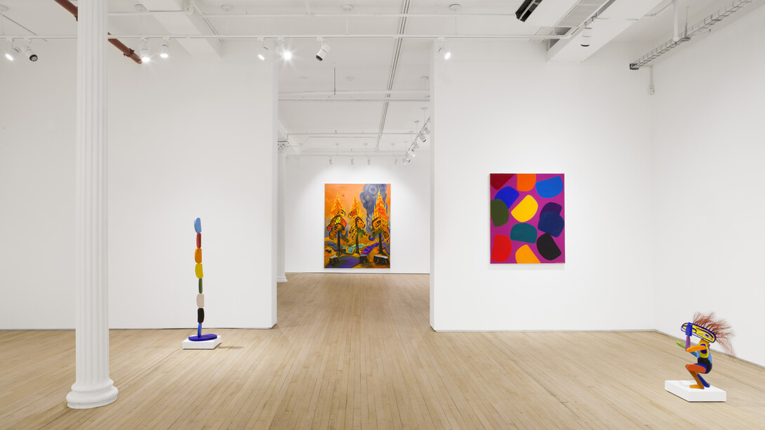 Installation Image,  Lawrence Paul Yuxweluptun, Neo Reservation Landscape Painting and Ovoidism, 2023. Courtesy of Arsenal Contemporary Art New York