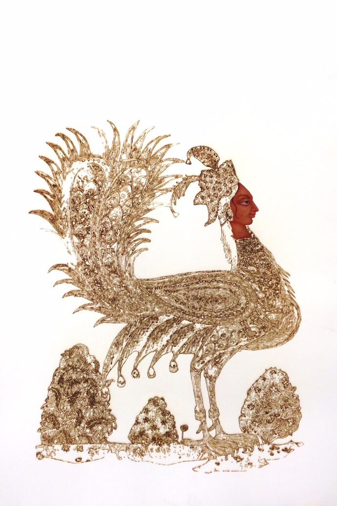 Muhammad Zeeshan, Moor II, 2015, laser scoring and gouache on wasli, 55 x 38 in