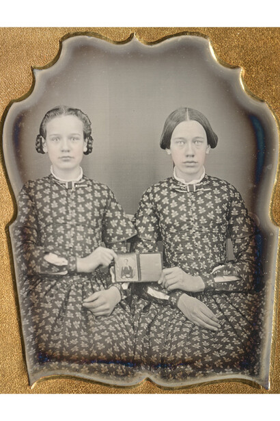Photographer Unknown, [Two girls in matching dresses], ca. 1860, daguerreotype, 2¾ x 2¼ inches