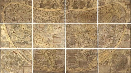 Copia del 1558 della Weltkarte di Caspar Vopelius 1545. Hoghton Library di Harvard in Massachusetts 