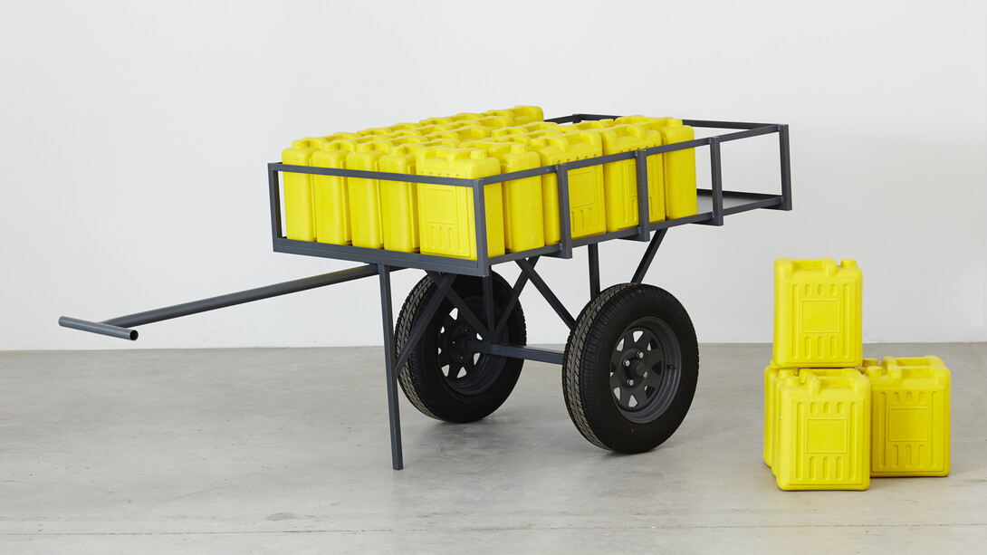 Michele Mathison, Load Bearing, 2014, Steel, enamel & cast ceramic, 255 x 103 x 107 cm, Copyright Michele Mathison, Courtesy Tyburn Gallery