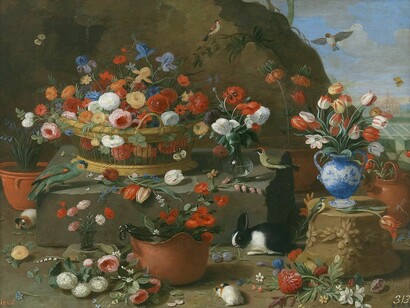 Jan van Kessel il Vecchio (1626–1679), Natura morta con fiori, tra il 1633 e il 1666, olio su rame