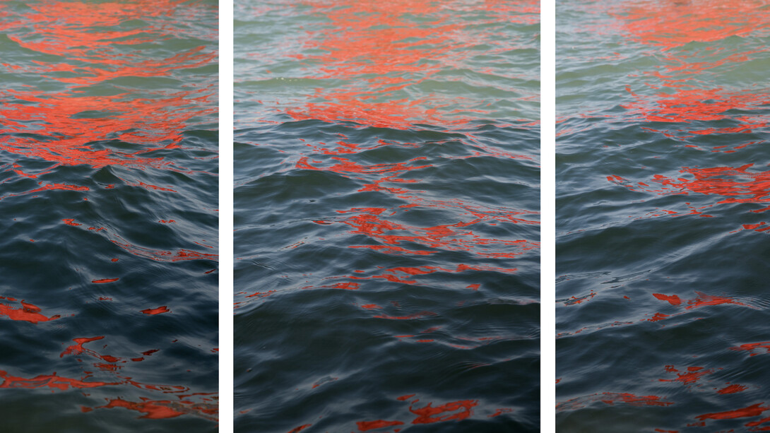 Melissa McGill b. 1969
Riflessi (Red Regatta - 1 September 2019), 2019 Triptych of digital archival pigment prints
137.2 x 91.4 cm (each)
54 x 36 in (each)
Edition of 3 + 2 AP (#1/3). Detail. 
