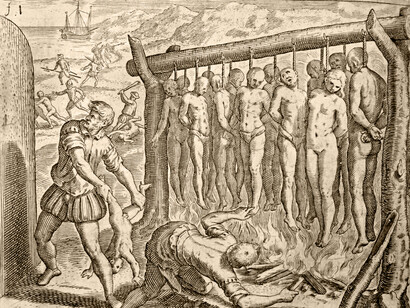 Theodor de Bry, Grabado que acompañaba la edición de 1598 del libro de fray Bartolomé las Casas