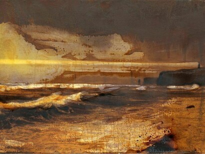 Jörg Herold, Meer, 2012, B/w copy laminated on canvas; revised with stain, water colors and Chinese ink, 42 x 60 cm, 16.54 x 23.62 in. Courtesy Galerie EIGEN + ART Leipzig/Berlin. Photo: Uwe Walter, Berlin