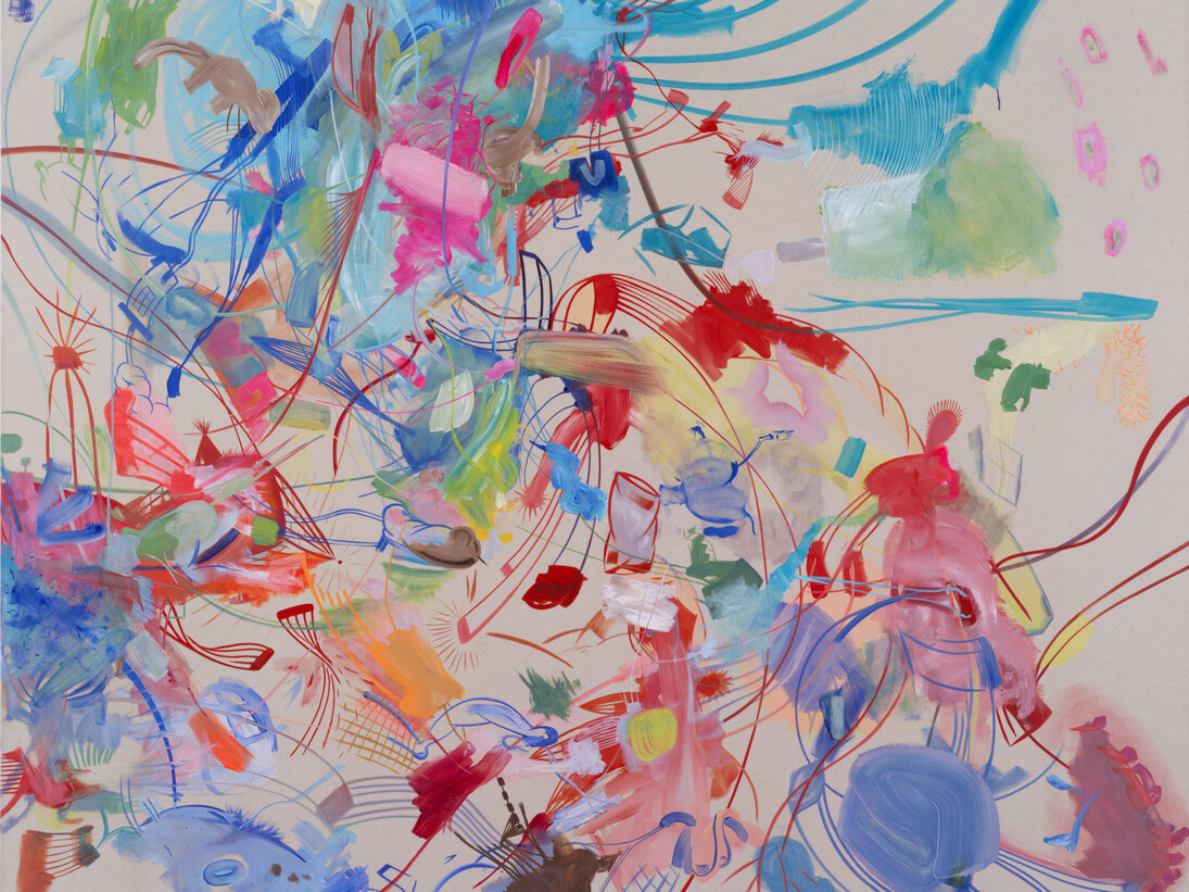 Sue Williams, Space Pillow, 2014, Oil on canvas, 48 x 58 inches; 121.9 x 147.3 cm