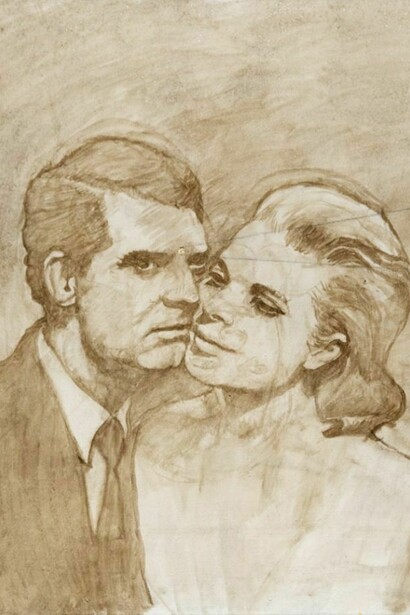 Michael Fullerton, Detail of Cary Grant on Acid, circa 1955, 2013, Oil on linen, gold leaf, 24 x 24 inches (61 x 61 cm)