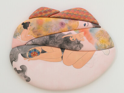 Ai Yamaguchi, yorozu no ha, 2014, Acrylic on cotton, panel, 24 x 30 x 2.5 inches / 61 x 75 x 6 cm