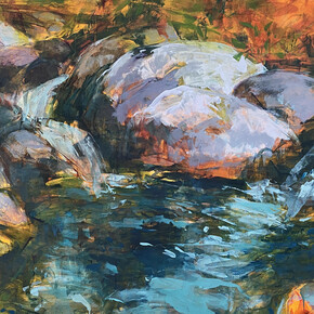 Connie Connally, Sunset Shadows (detail), 2023, Oil on canvas, 44 x 60 in. Courtesy of LewAllen Galleries