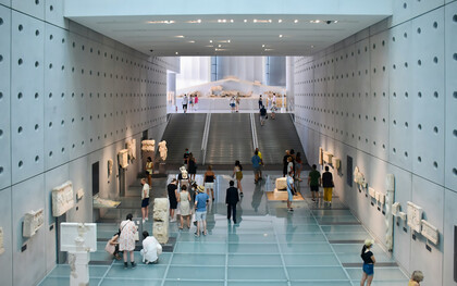 The interior of the main entrance hall at the Acropolis Museum in Athens