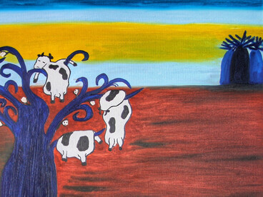 Ici, rien ne se pose : les vaches poussent. Issues de l’arbre, elles émergent comme des citrons sur un citronnier, défiant les lois du réel