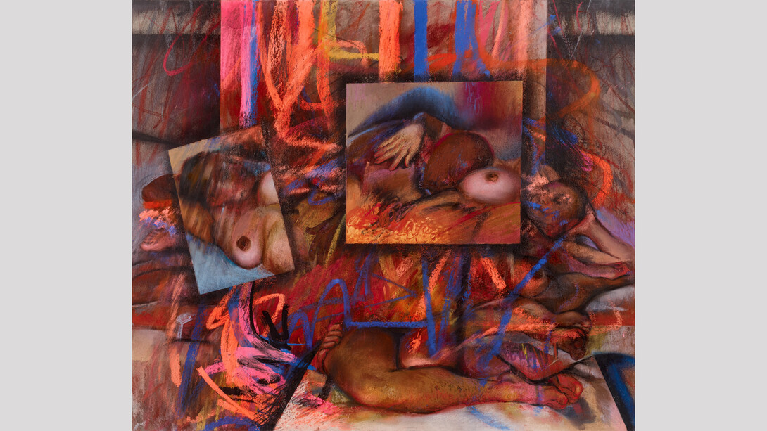 Jenny Saville, Ekkyklema, 2023. Pastel on linen, 23 3/4 x 27 1/2 inches (60.2 x 69.7 cm) © Jenny Saville. All rights reserved, DACS 2023. Photo by Prudence Cuming Associates Ltd. Courtesy of Gagosian