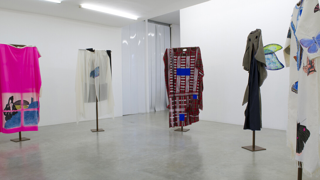 Ingrid Luche, Ghost Dresses, 2011, Exhibition view  "Le lapin turquoise", Air de Paris, Paris, 2012 © Photo Marc Domage, Courtesy Air de Paris, Paris