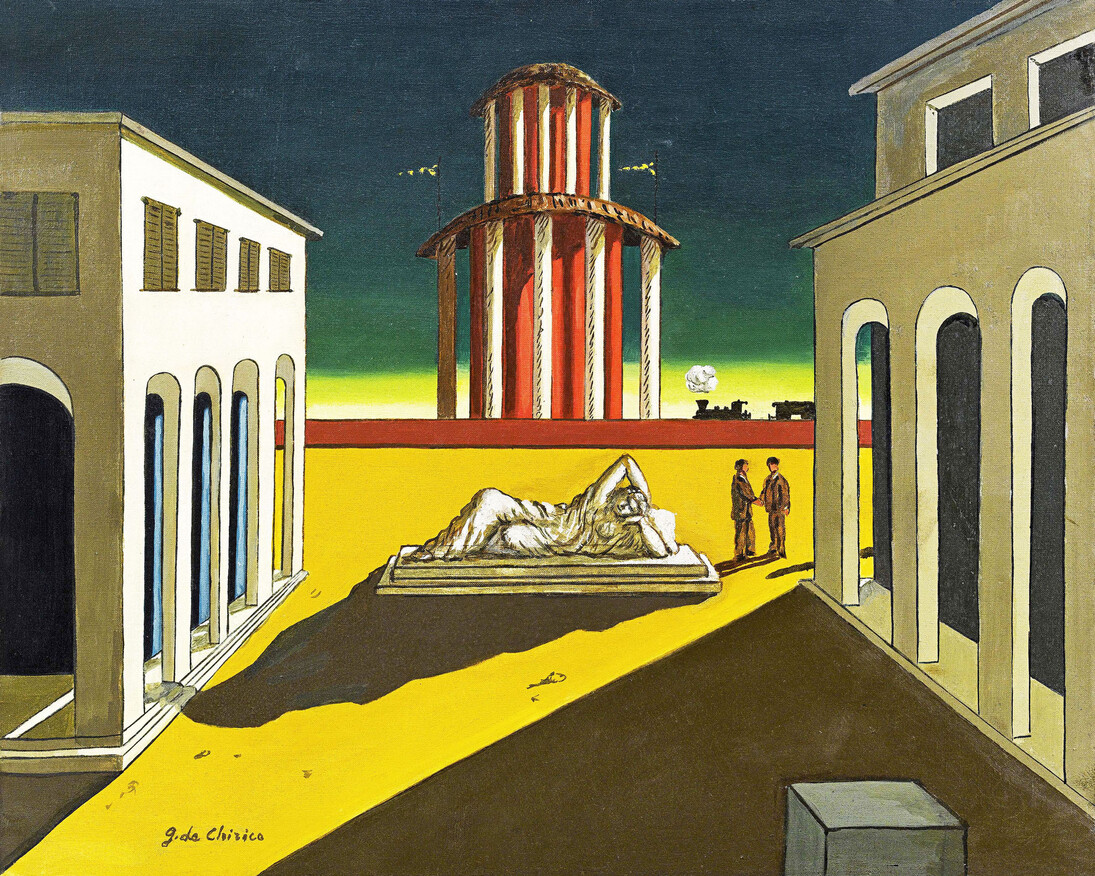 Giorgio De Chirico, Piazza d'Italia, olio su tela, 50 x 60 cm. Collezione privata