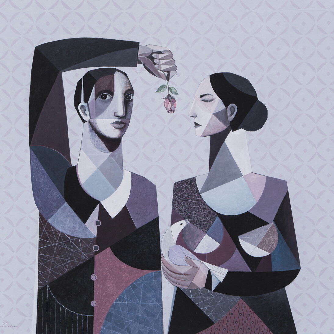 Oussama Diab, Dove and Rose - Beirut, 2015, Acrylic on canvas 165 x 170 cm