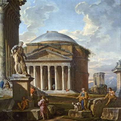 Giovanni Paolo Panini, Veduta del Pantheon con l'Ercole Farnese