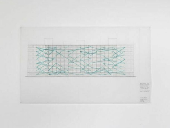 Tom Railton, Façade, 2013, Encaustic 8 x 9 heuristic solutions over 1:100 Dyeline drawing: Ink & pencil on improvised Double Elephant tracing paper