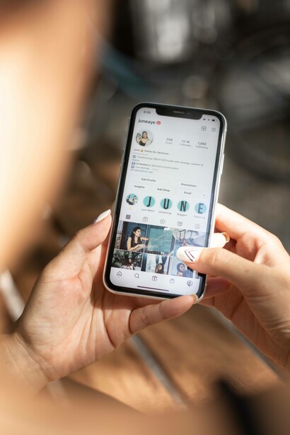 Woman distracted by social media feed