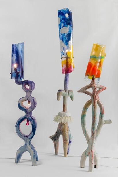 Misha Kahn, Floor Lamps, 2014, Concrete, Pigment and Resin, Variable Dimensions. Courtesy
of Misha Kahn and Friedman Benda. Photography: Adam Reich