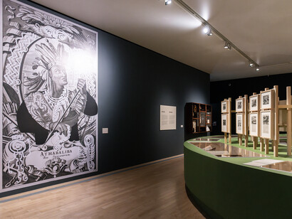 Reinventar América: construir, borrar, repetir, vista de exhibición. Cortesía del Museo Amparo 