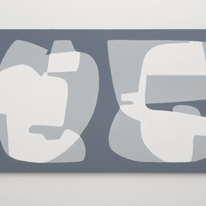 Hayal Pozanti, 20% and 67%, 2015, acrylic on canvas, 40 x 75 inches, source statistic: chances that a U.S. public school had at least one security camera in 1999 and 2014, respectively.