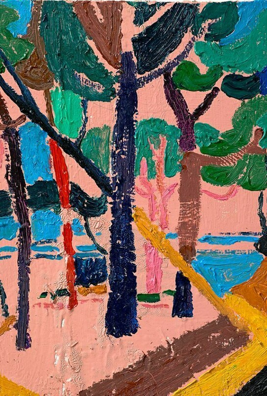 Tal R, Walk towards Hare Hill, 2013, Oil on masonite, 32 x 23 cm, 12 5/8 x 9 1/8 in, Courtesy the Artist and Victoria Miro, London, © Tal R
