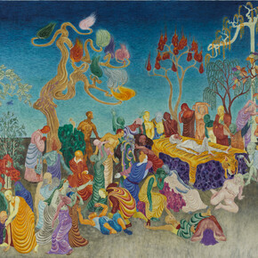 Wu Jian'an, Nirvana of the White Ape, 2014, Colored wax on wood, 70 7/8 x 98 1/2 in (180 x 250 cm). Courtesy of the artist and Chambers Fine Art