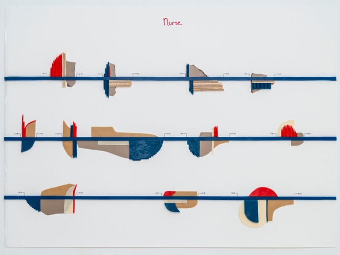 Melanie McLain, Nurse, 2014, silicone rubber, latex rubber, plastic laminate, pigment, wood and ink on paper, 22 x 30 inches