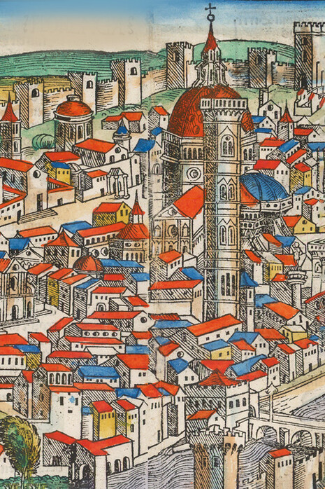 Xilografía de Florencia, Italia (detalle). Crónicas de Nuremberg (1493), ilustraciones de Michael Wolgemut y Wilhelm Pleydenwurff
