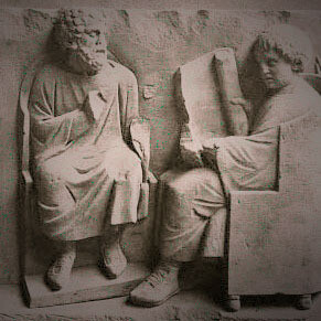 Rilievo con una scena di vita scolastica romana, Rheinisches Landesmuseum, Treviri, Germania. Particolare