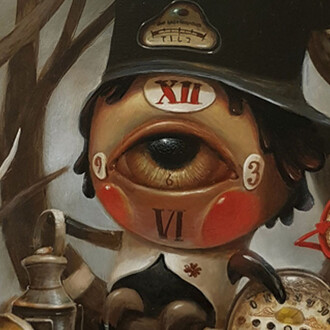 Jesús Aguado, "Looking for time", acrylic on panel, 16 x 16 inches