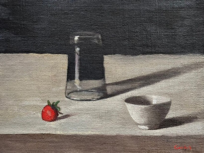 Conrad Frankel, French glass, tea bowl and strawberry (detail). Courtesy of Olivier Cornet Gallery
