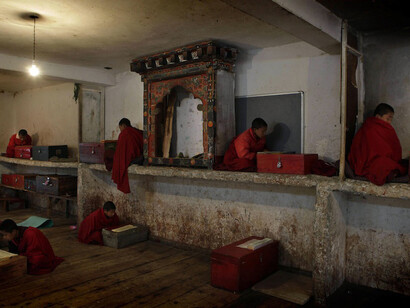 Monks in a a Buddhist monastery 
