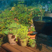 Raymond Bonilla, The Long Farewell, detail. Oil on panel, 12 x 24 inches, 14-1/4 x 26-1/4 inches framed. Courtesy of Momentum Gallery