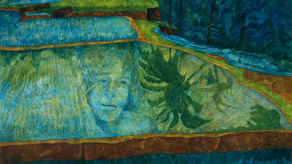 Agostino De Romanis, Riflesso di fatica e di dolore, 2003, oil on cardboard, cm 80 x 120