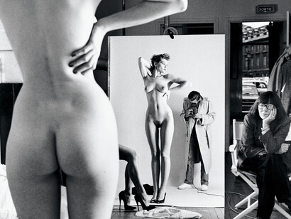 Helmut Newton, Self-Portrait with wife and models, Paris 1981