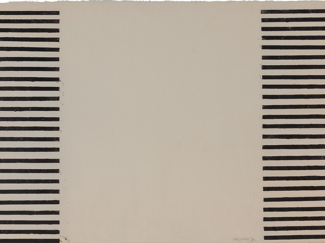 Carel Visser, Two columns of horizontals / twee kolommen met horizontalen, 1970, Woodcut on rice paper, 60.5 x 91 cm, 23 3/4 x 36 inches